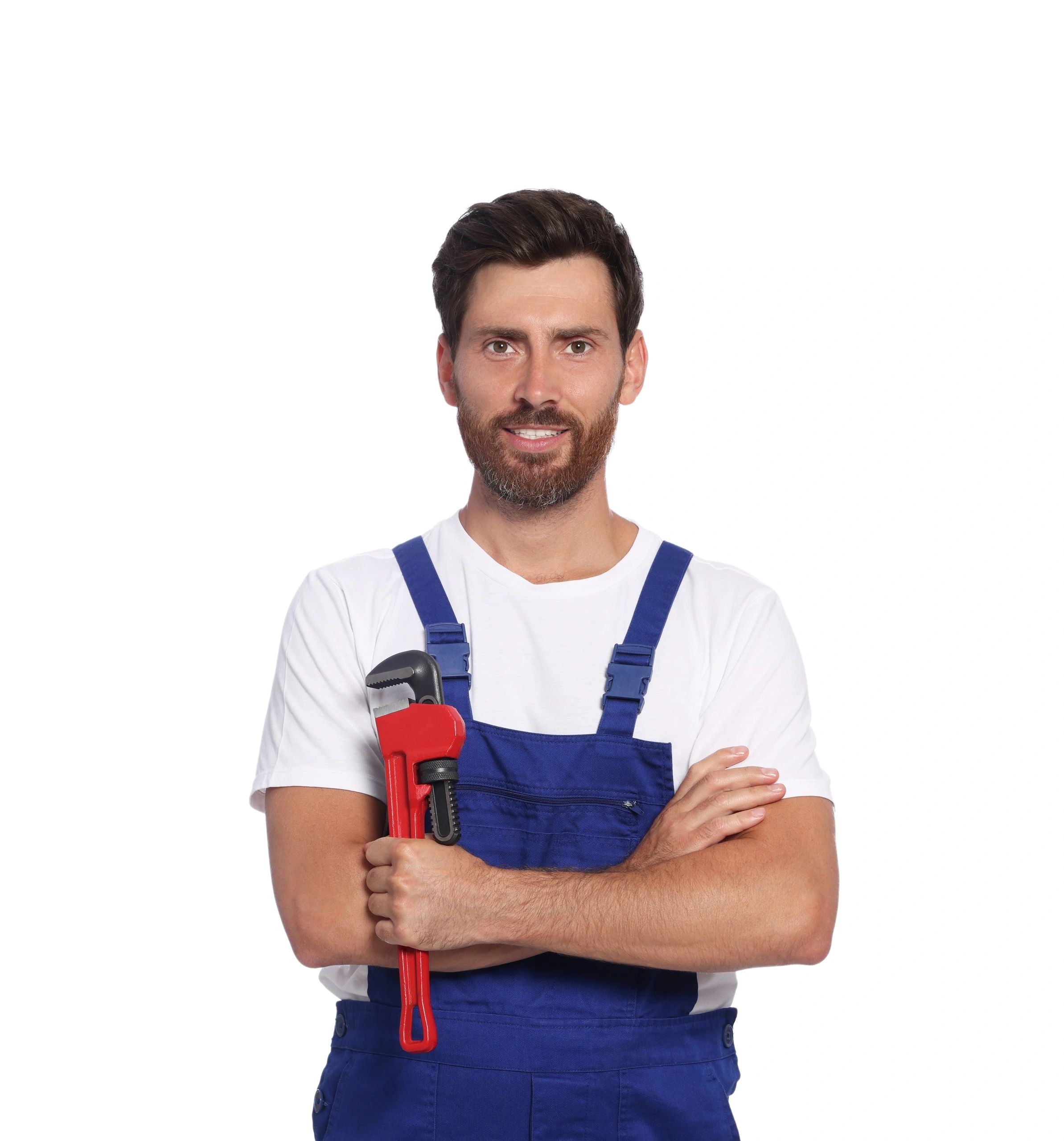 Professional plumber with pipe wrench